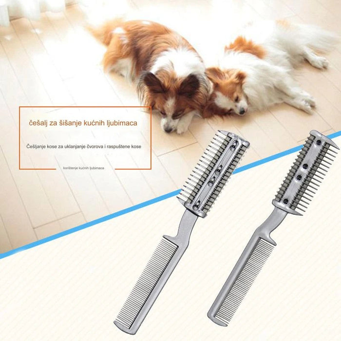 Pet hair removal comb with stainless steel blade