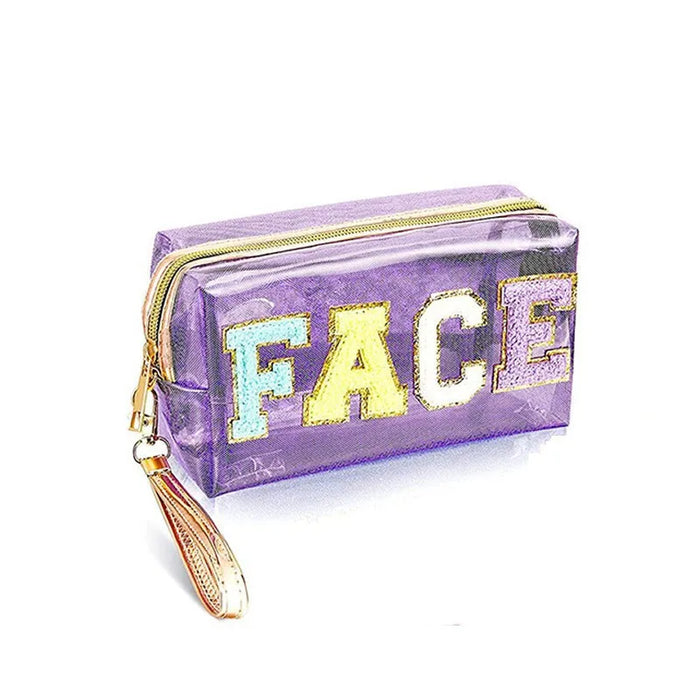 Large Capacity Laser PVC Cosmetic Bag with Embroidered Letters, Convenient Portable Toiletry Bag for Women