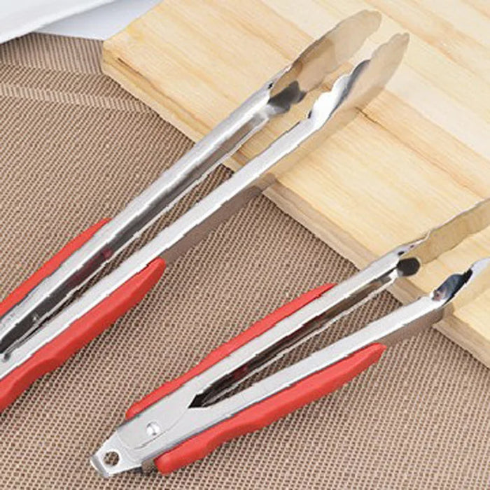 Red Handle Stainless Steel Outdoor Barbecue Food Clip