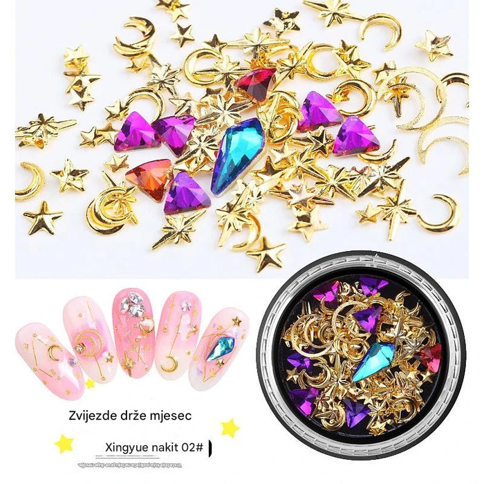 Sparkling Glass Rhinestone Nail Art Decorations in a Moon and Star Case Set