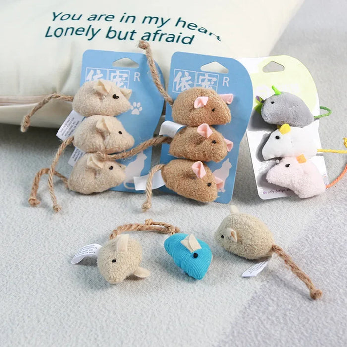 Interactive cat toy bag: 3 plush mice