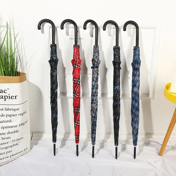 Luxury classic plaid long-handled flat umbrella