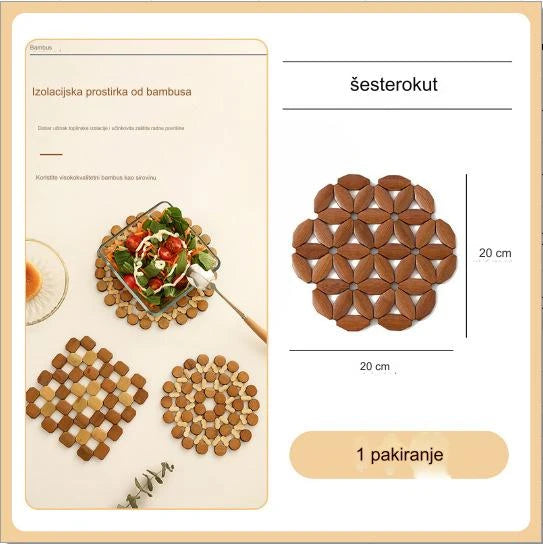 Eco-friendly Bamboo Mats & Pads for Kitchen, Non-slip Hot Pot Mat Set of Round and Square Shapes