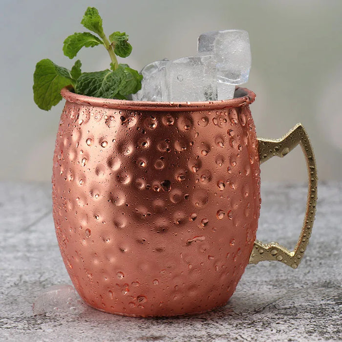 Moscow Mule Copper Mug - Stainless Steel Cocktail Glass with Hammered Texture, Ideal for Cold Drinks