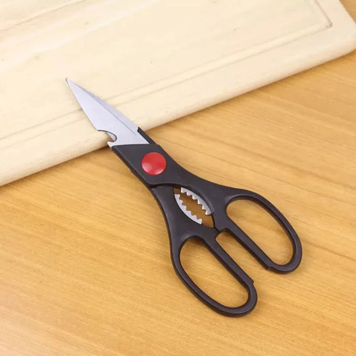 Stainless steel kitchen scissors with walnut clips