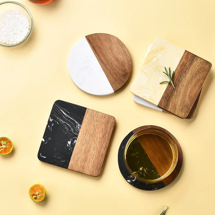 Marble and wooden coasters for beverages