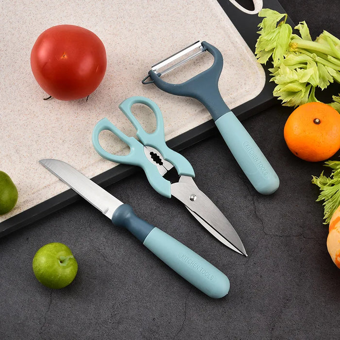 Stainless steel kitchen scissors and multi-functional fruit and vegetable tool set