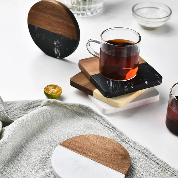 Marble and wooden coasters for beverages