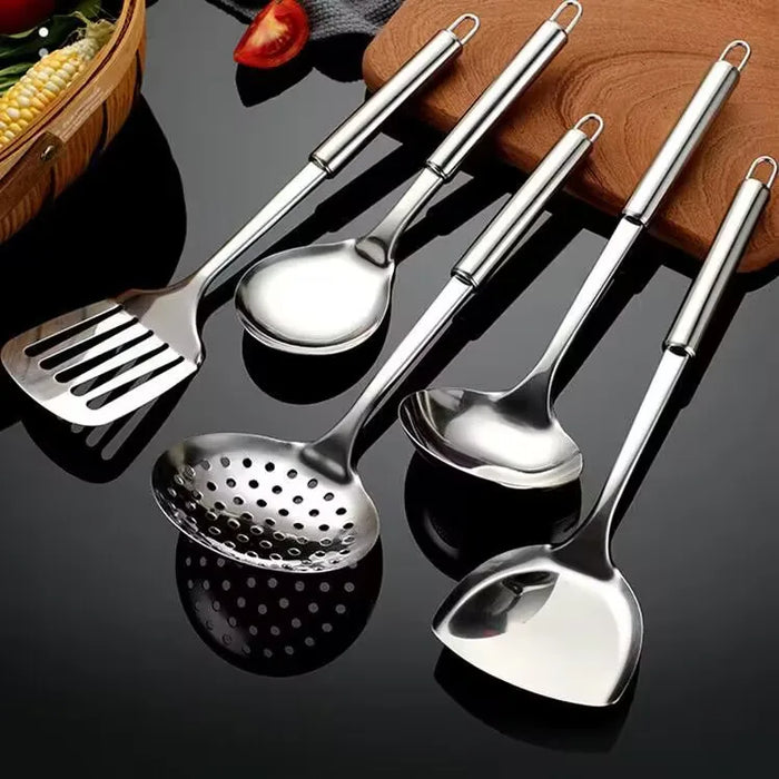 Stainless Steel Cooking Tool Set with Ladle, Slotted Spoon, Skimmer, and Spatula for Kitchen