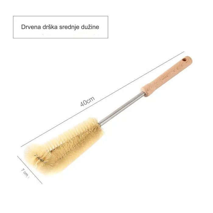 A long-handled cleaning brush for bottles, cups, etc