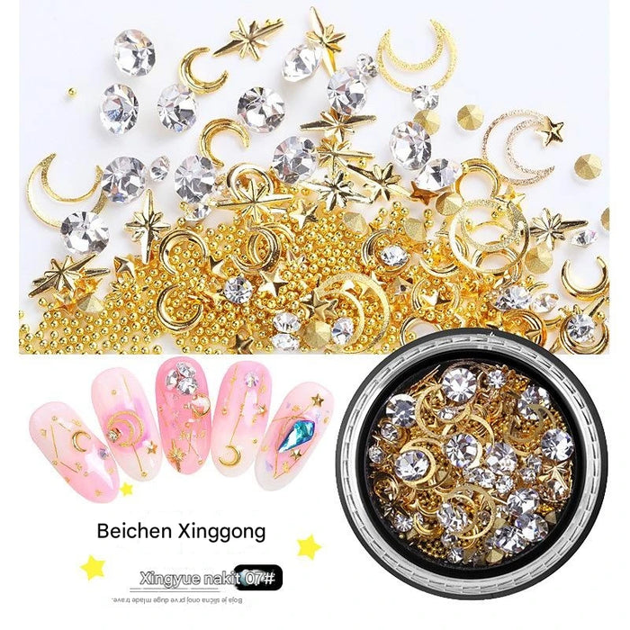 Sparkling Glass Rhinestone Nail Art Decorations in a Moon and Star Case Set