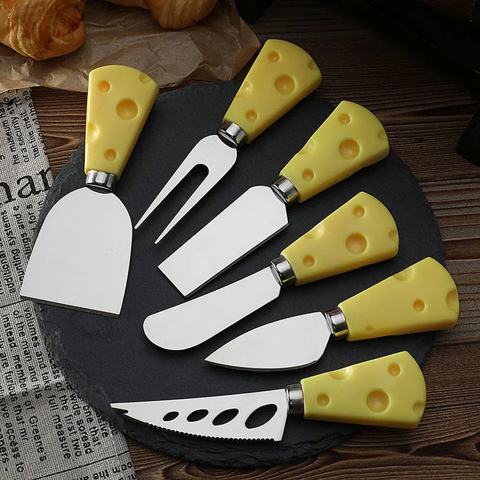 Creative yellow cheese knife, fork and shovel three-piece set