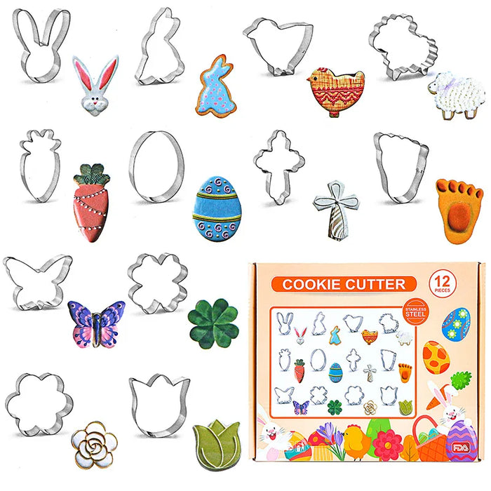 Creative Easter Cookie Mould Set Christmas Rabbit Dinosaur Theme Baking Tools 12-piece Set