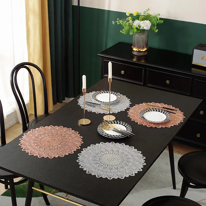 Creative PVC dining table mat, bronzing hollow phoenix tail design, light luxury style, essential for heat insulation