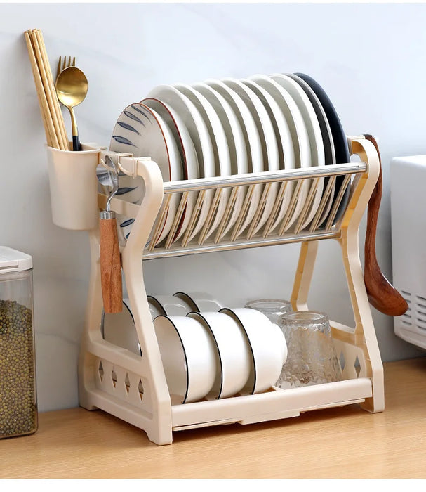 Multipurpose kitchen steamer rack with double cutlery rack