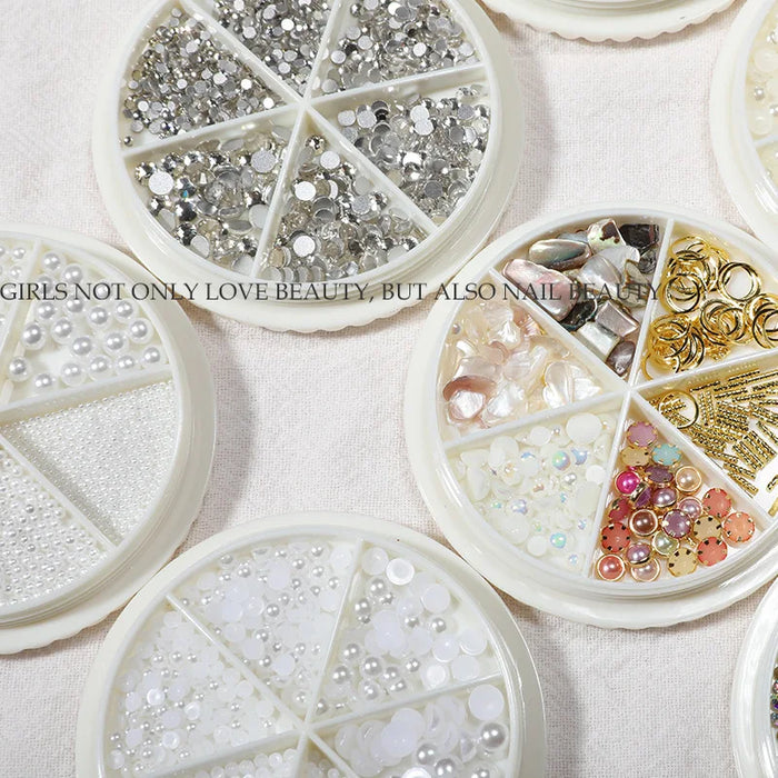 Rhinestones & Decorations for DIY Nail Art with Steel Beads, Pearls, Flatback Crystals and Colorful Gems