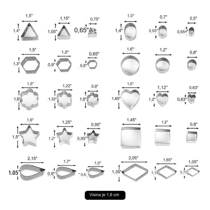 Stainless Steel Cookie Cutters Set - Mini Geometric Fondant Mold and Biscuit Cutter Set for Baking