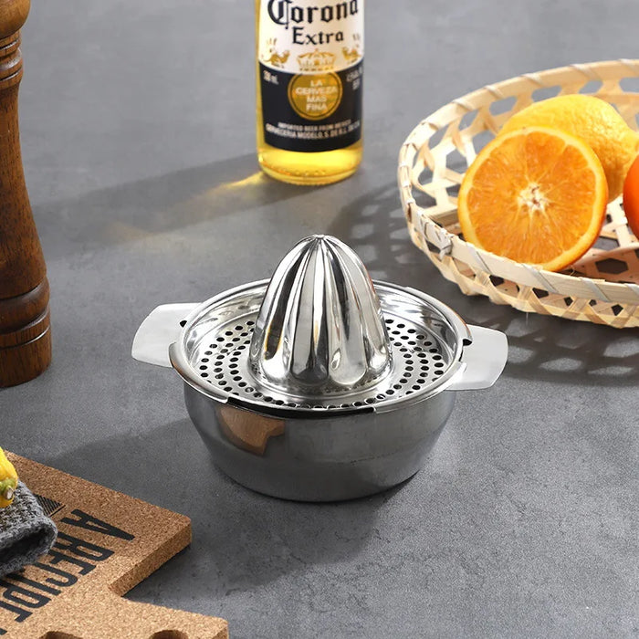 Stainless Steel Manual Juicer for Fruits and Vegetables - Lemon and Orange Squeezer with Portable Handle