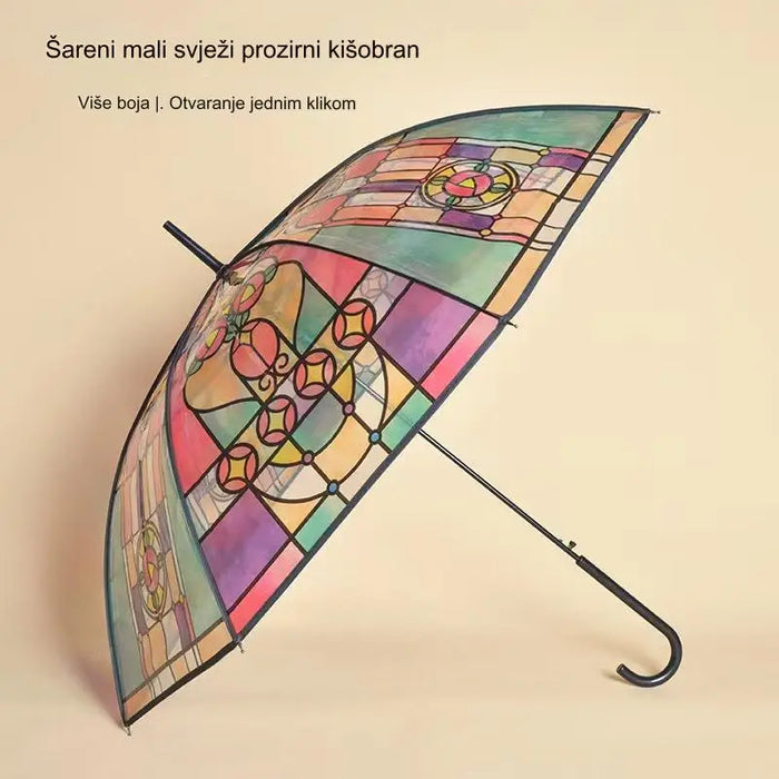 Long handle automatic umbrella rainbow