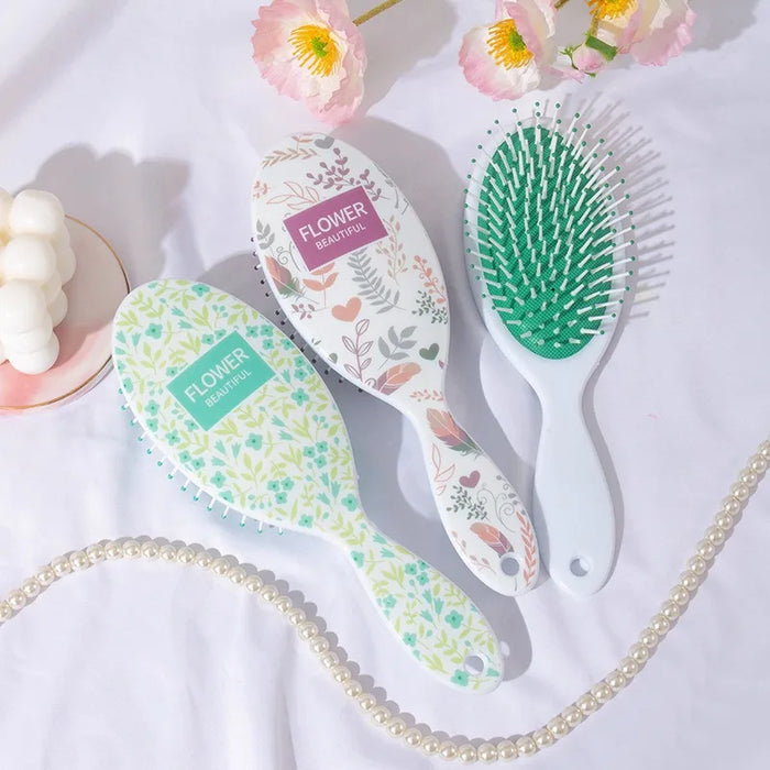 Girls' Portable Floral Print Air Cushion Comb for Voluminous Roots and Smooth Hair