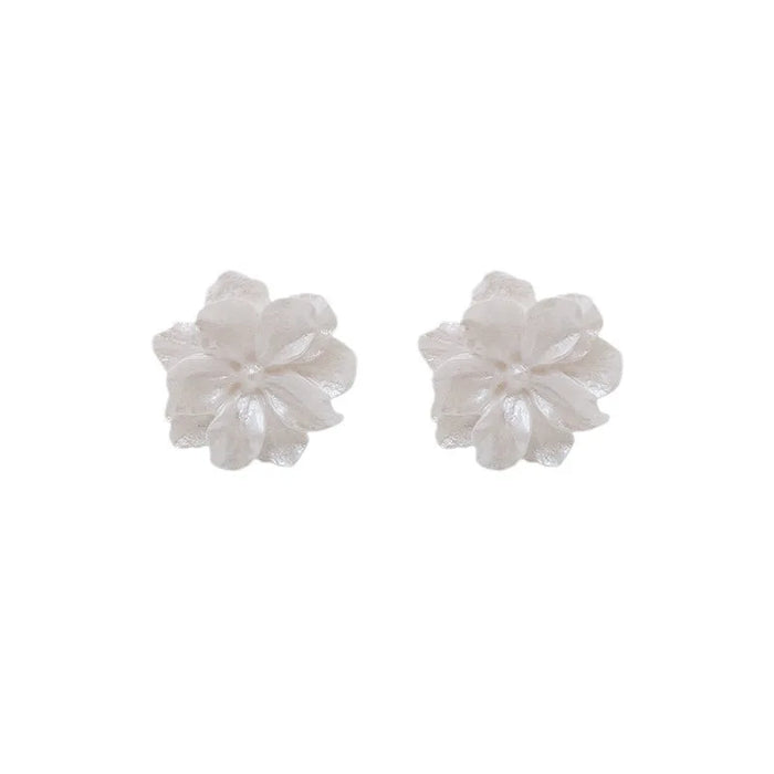 Unique Handcrafted Stud Earrings with White Floral Design and Sterling Silver Pin