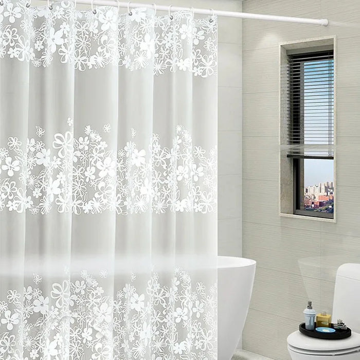 Elegant White PEVA Shower Curtain with Floral Mandala Pattern for Bathroom Decoration and Privacy