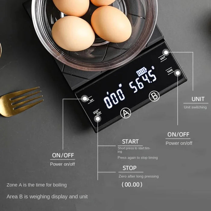 Digital Kitchen Scale with Timer for Brewing Coffee and Cooking, Compact and Convenient