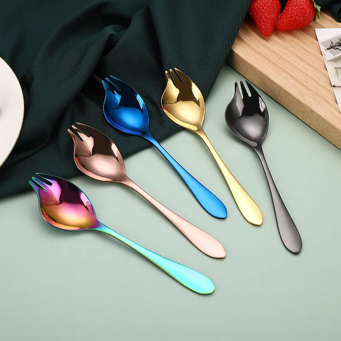 Stainless Steel Salad Spoon with Creative Salad Fork, Ideal for Cake, Dessert, Fruit, and Western Tableware