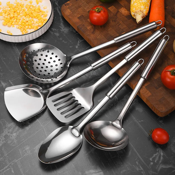 Stainless Steel Kitchen Utensils Set with Heat Resistant Cooking Tools and Non-stick Cookware, Ladle and Spatula