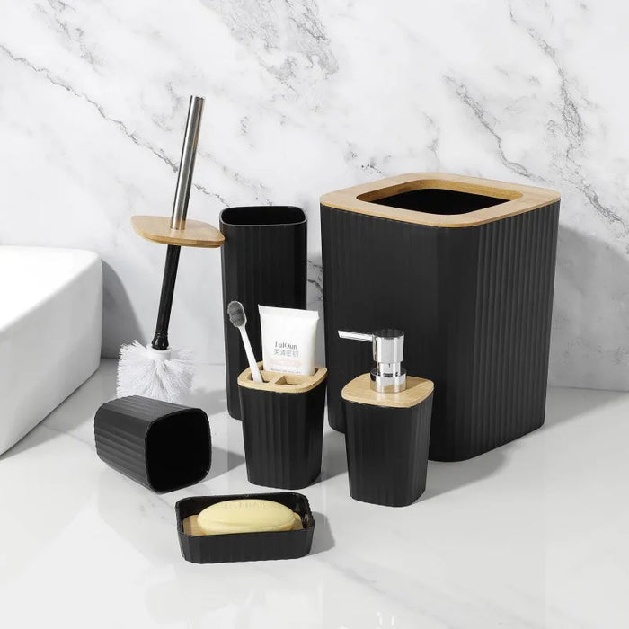 All-in-One Black Square Bamboo Lid Bathroom Organizer with