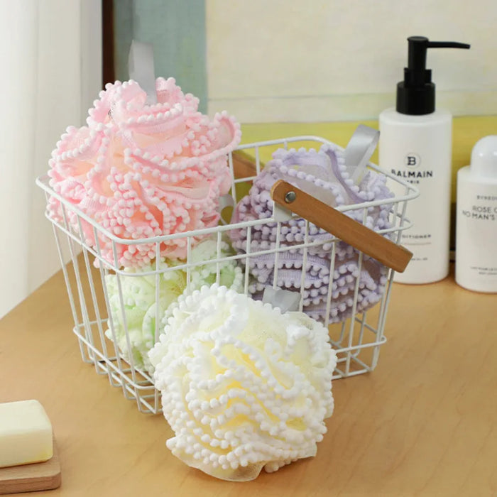 Pearl granular bath ball gently bubble soft bath towel lace back rub bath flower