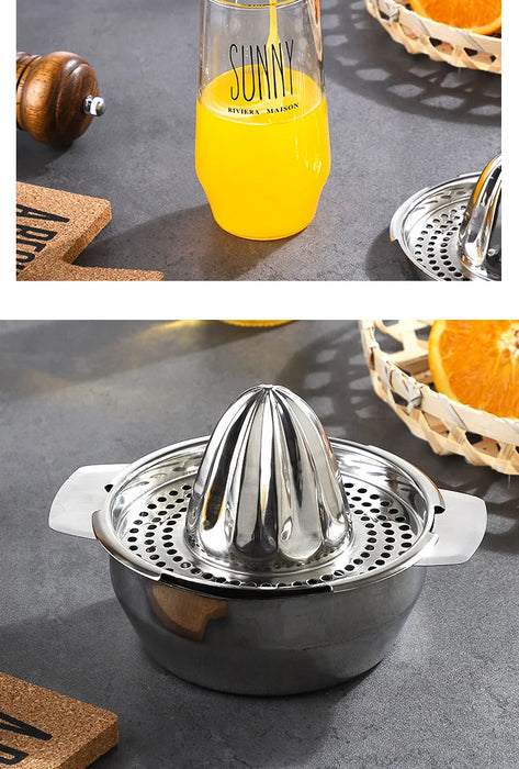 Stainless Steel Manual Juicer for Fruits and Vegetables - Lemon and Orange Squeezer with Portable Handle