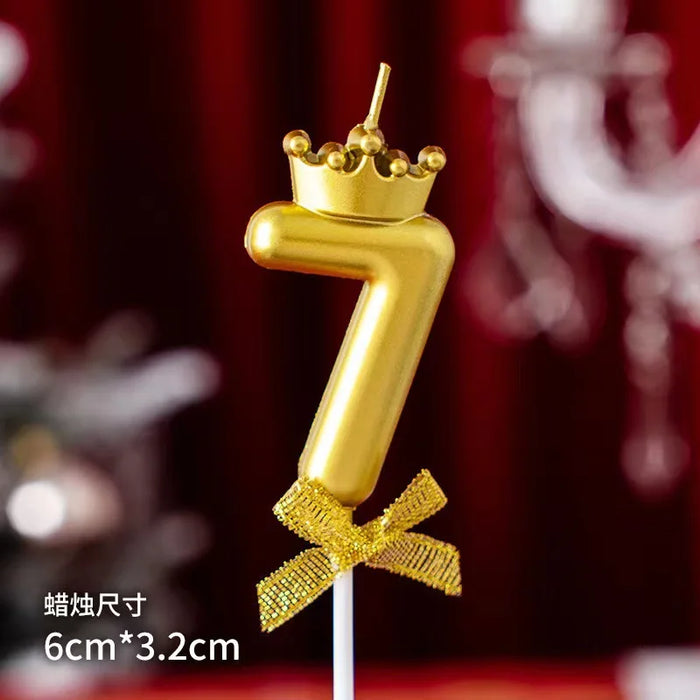 High-quality gold digital candle with crown and bow for birthday cake decoration