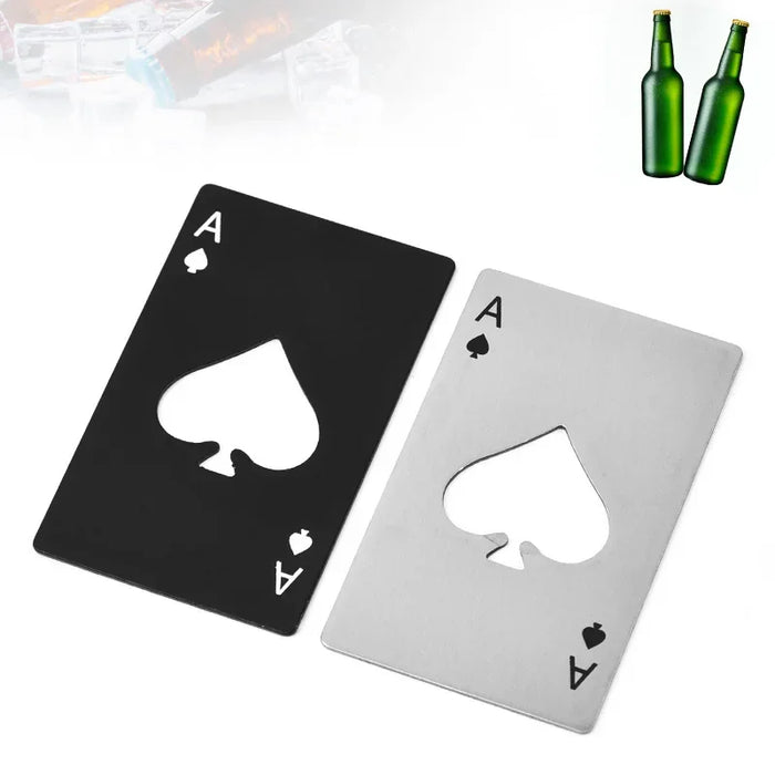 Stainless steel bottle opener for playing cards