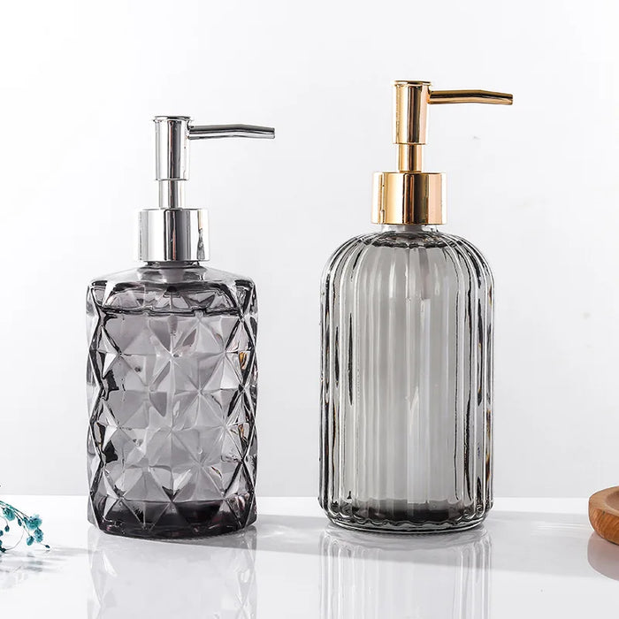 Luxury glass dispenser bottles for shampoo, body wash and hand sanitizer