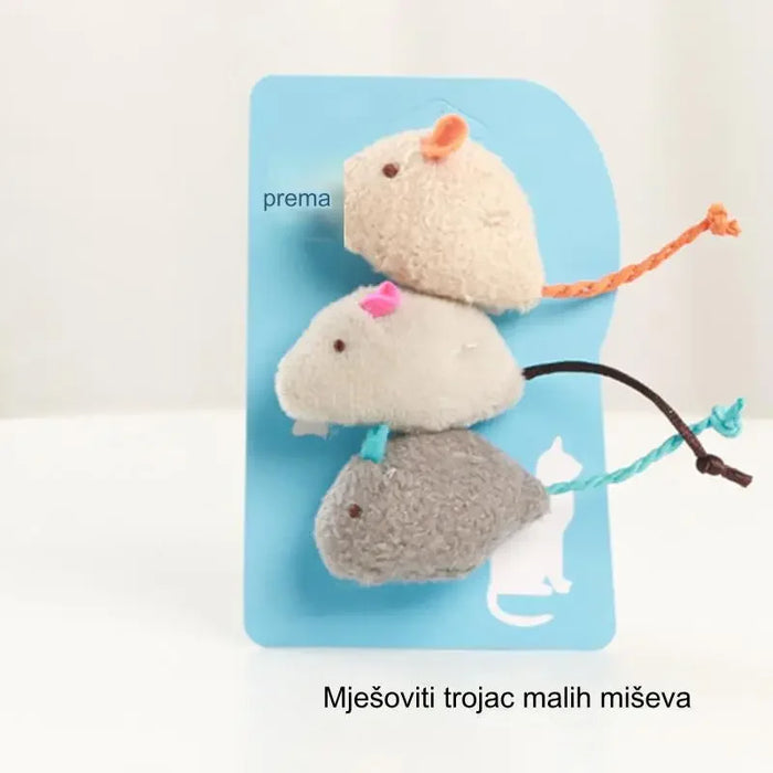 Interactive cat toy bag: 3 plush mice