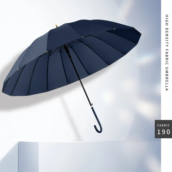 Double windproof umbrella with leather curved handle