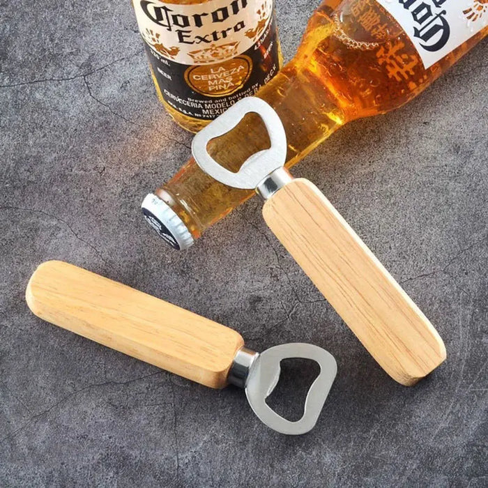 Wooden handle beer bottle opener