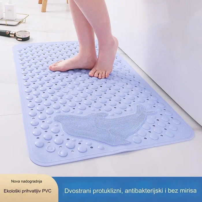 Non-slip bathroom mat with drain holes and suction cups