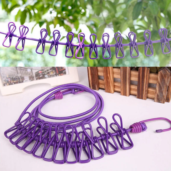 Portable Windproof Clothesline with Adjustable Clips for Outdoor Travel