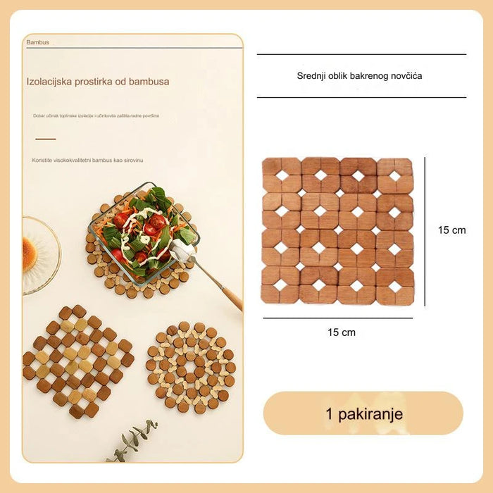 Eco-friendly Bamboo Mats & Pads for Kitchen, Non-slip Hot Pot Mat Set of Round and Square Shapes