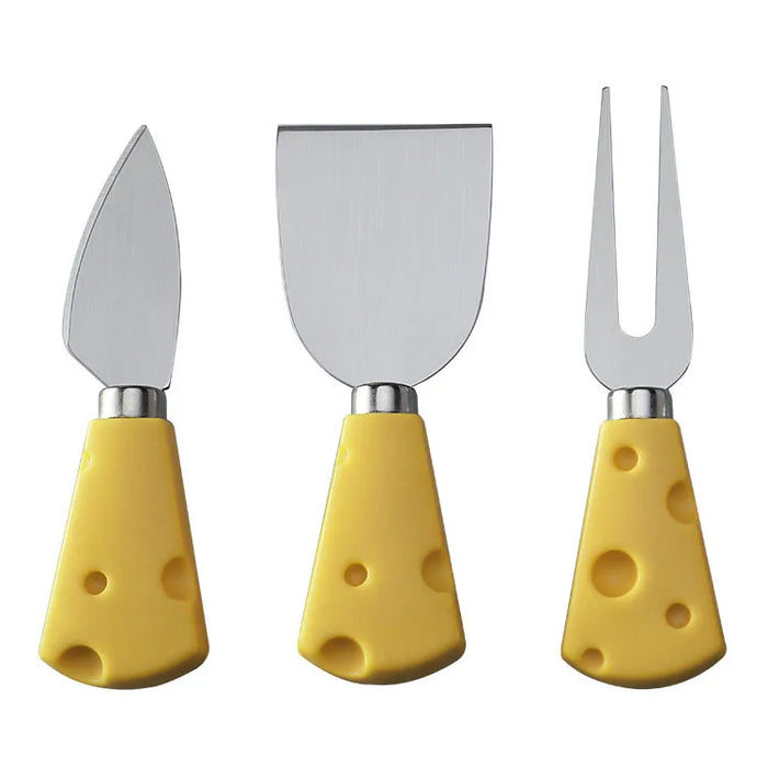 Creative yellow cheese knife, fork and shovel three-piece set