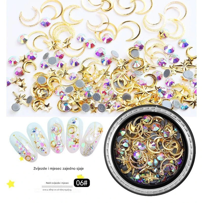 Sparkling Glass Rhinestone Nail Art Decorations in a Moon and Star Case Set