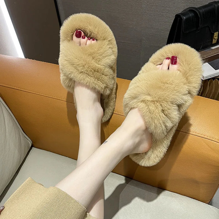 Fashionable and Comfortable Cross Slippers for Women with Plush Interiors and Stylish Design