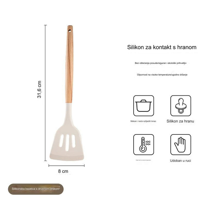 Premium cooking tools with wooden handles and non-stick pans