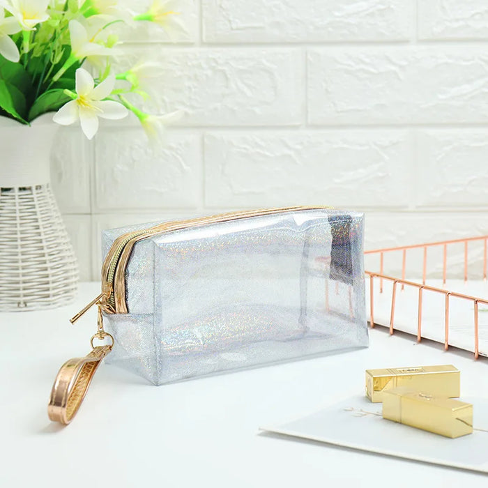 Fashionable Transparent PVC Makeup Bag, Laser Shooter Carrying Wash Bag, Travel Storage Bag