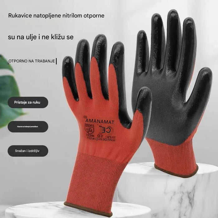 Nitrile-coated heavy-duty rubber garden gloves for construction and DIY projects