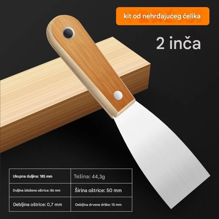 Professional carbon steel putty knife with wooden handle