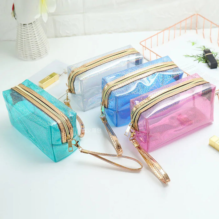 Fashionable Transparent PVC Makeup Bag, Laser Shooter Carrying Wash Bag, Travel Storage Bag