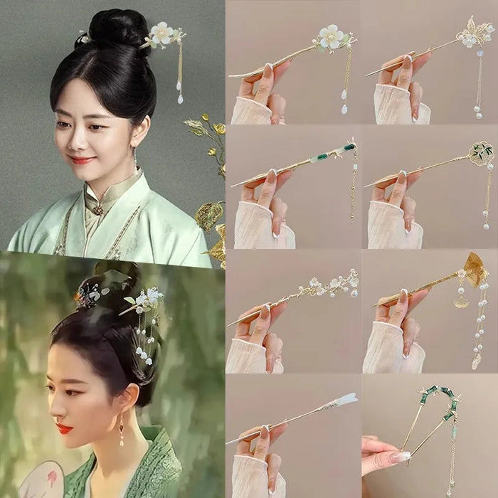 Elegant Hairpin with Tassel and Flower Design for Women's Traditional Chinese Dress